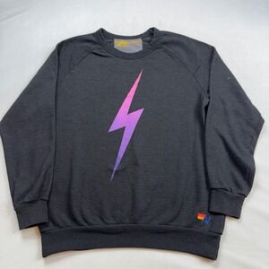 Aviator Nation Charcoal Gray Pink Purple Gradient Lightning Bolt Women's Large